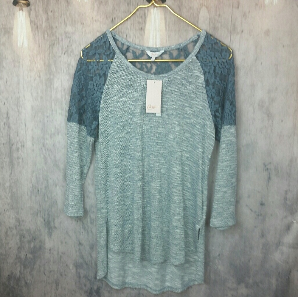 New Candies Metallic Lace Blouse Top Large